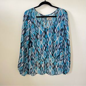 Show Me Your MuMu Blue Tunic Okay Chiffon Flare Sleeves Boho small
